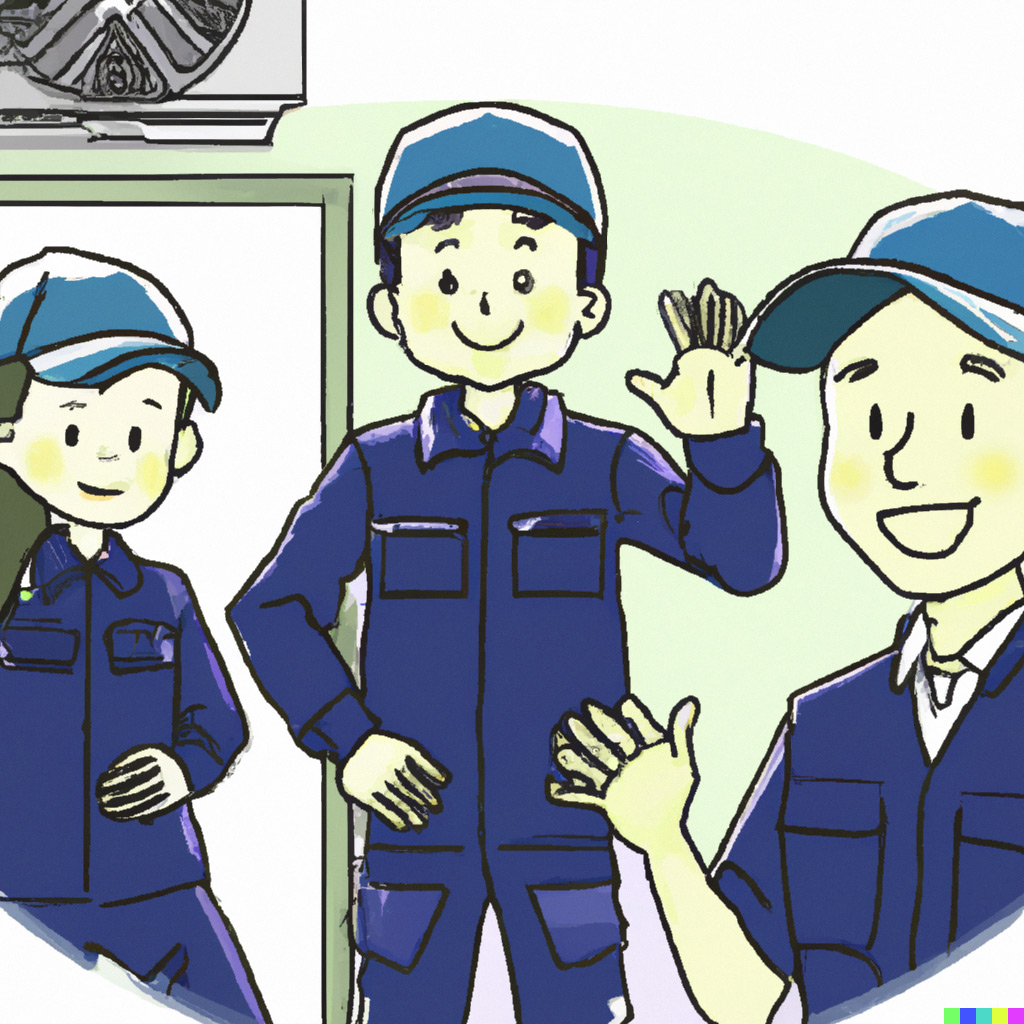 Emergency AC repair technician working at night
